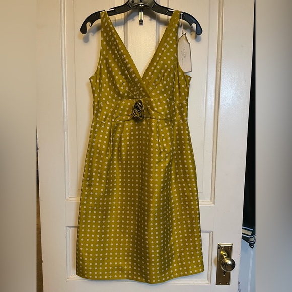 J. Crew NWT Mustard Polka Dot Midi Dress - Picture 2 of 11
